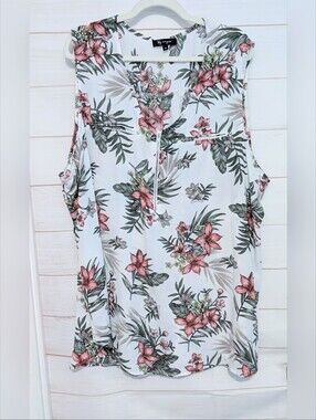 Reitmans Lil Morgan Tropical Botanical Allover Print Sleeveless Tank Blouse 3X